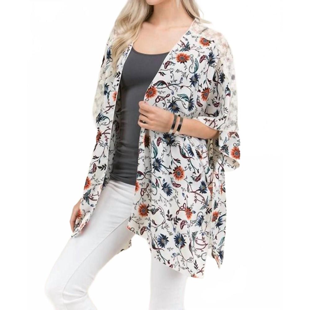 NEW SUN & MOON floral sunburst lace kimono in ivory